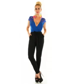 Hersecret Sinimusta pitsikoristeinen v-jumpsuit