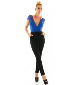Hersecret Sinimusta pitsikoristeinen v-jumpsuit