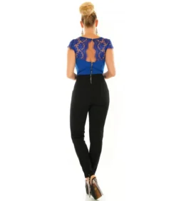 Hersecret Sinimusta pitsikoristeinen v-jumpsuit