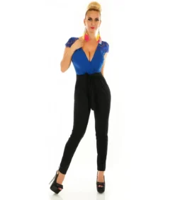 Hersecret Sinimusta pitsikoristeinen v-jumpsuit
