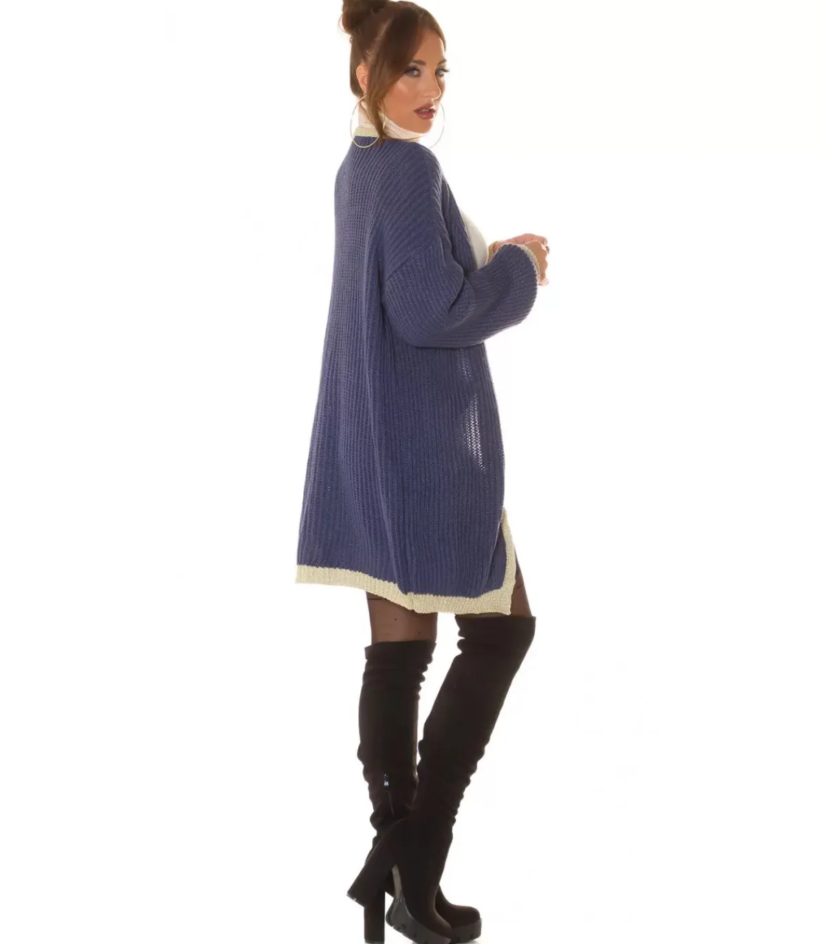 Hersecret Sininen oversized pitkä villatakki tehostevärillä