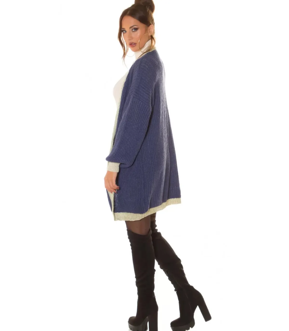 Hersecret Sininen oversized pitkä villatakki tehostevärillä