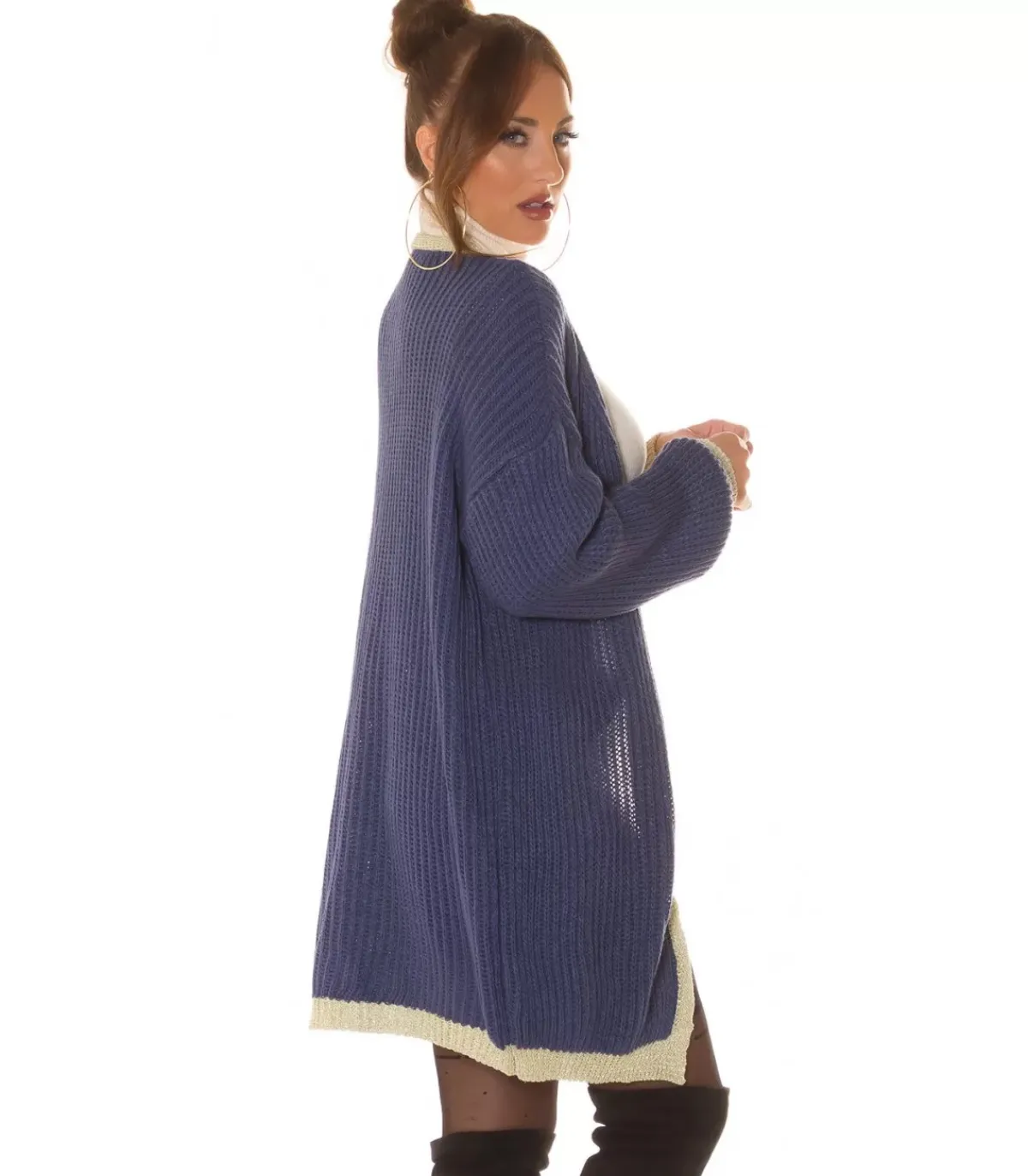Hersecret Sininen oversized pitkä villatakki tehostevärillä