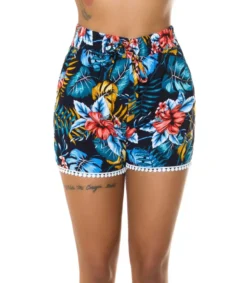 Koucla Siniset lehtikuvioiset kesäshortsit
