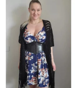 LC Tuanininen kukkakuvioinen wrap-look v-ekko