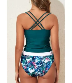 LC Tuanvihreä tankini + ehtikuvioiet korkeavyötäröiet bikinihouut