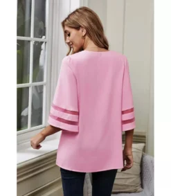 LC Vaaeanpunainen mesh- ja pitsikoristeinen keohihainen pusero