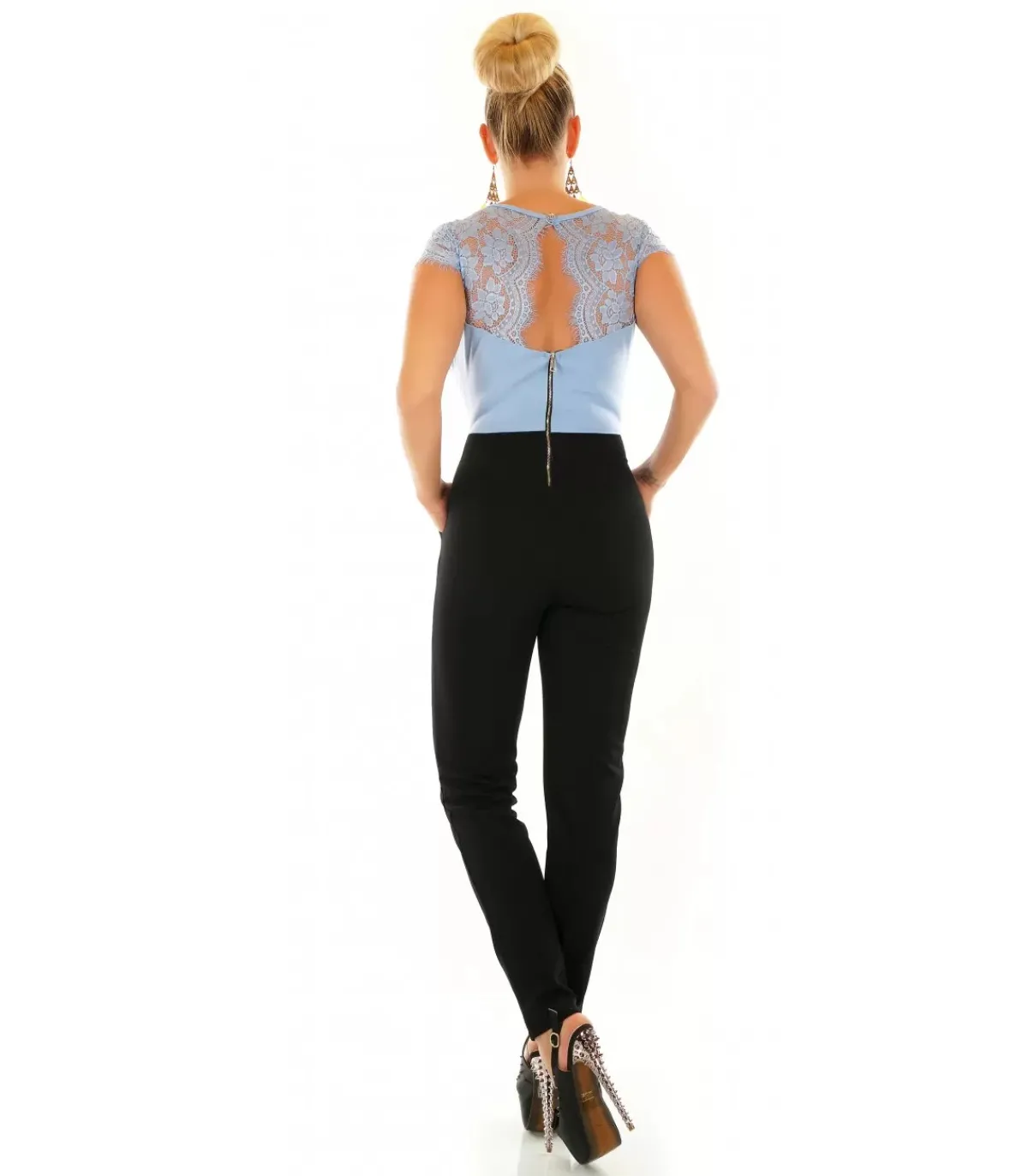 Hersecret Vaaleansinimusta pitsikoristeinen v-jumpsuit