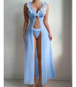 Hersecret Vaaleansininen avonainen pitkä babydoll koristeilla