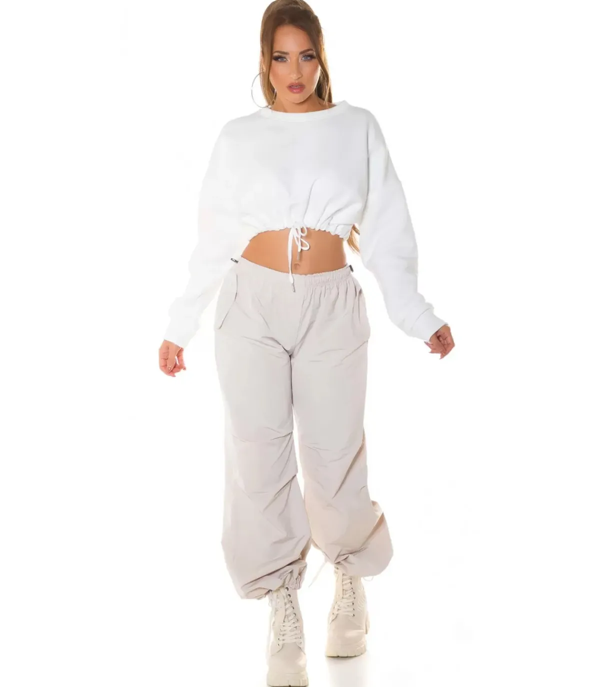 Hersecret Valkoinen crop collegepaita nauhoilla