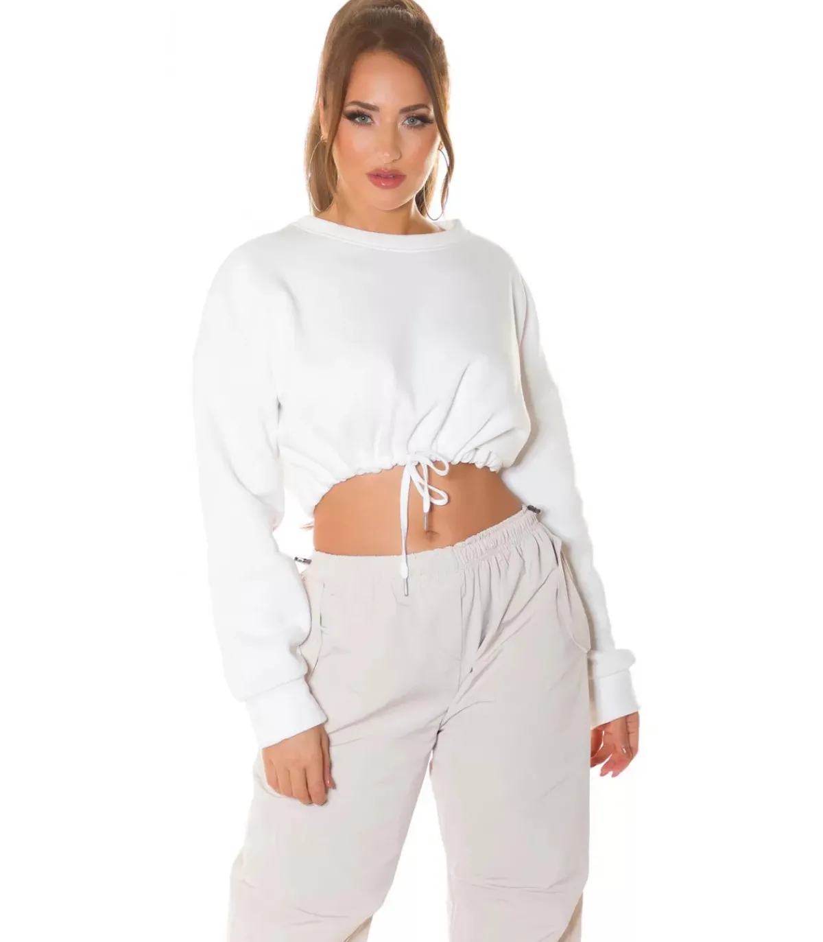 Hersecret Valkoinen crop collegepaita nauhoilla