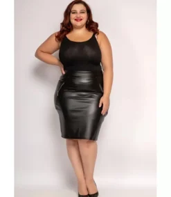 Veti Style musta tekonahkahame vetoketjuilla (plus size)