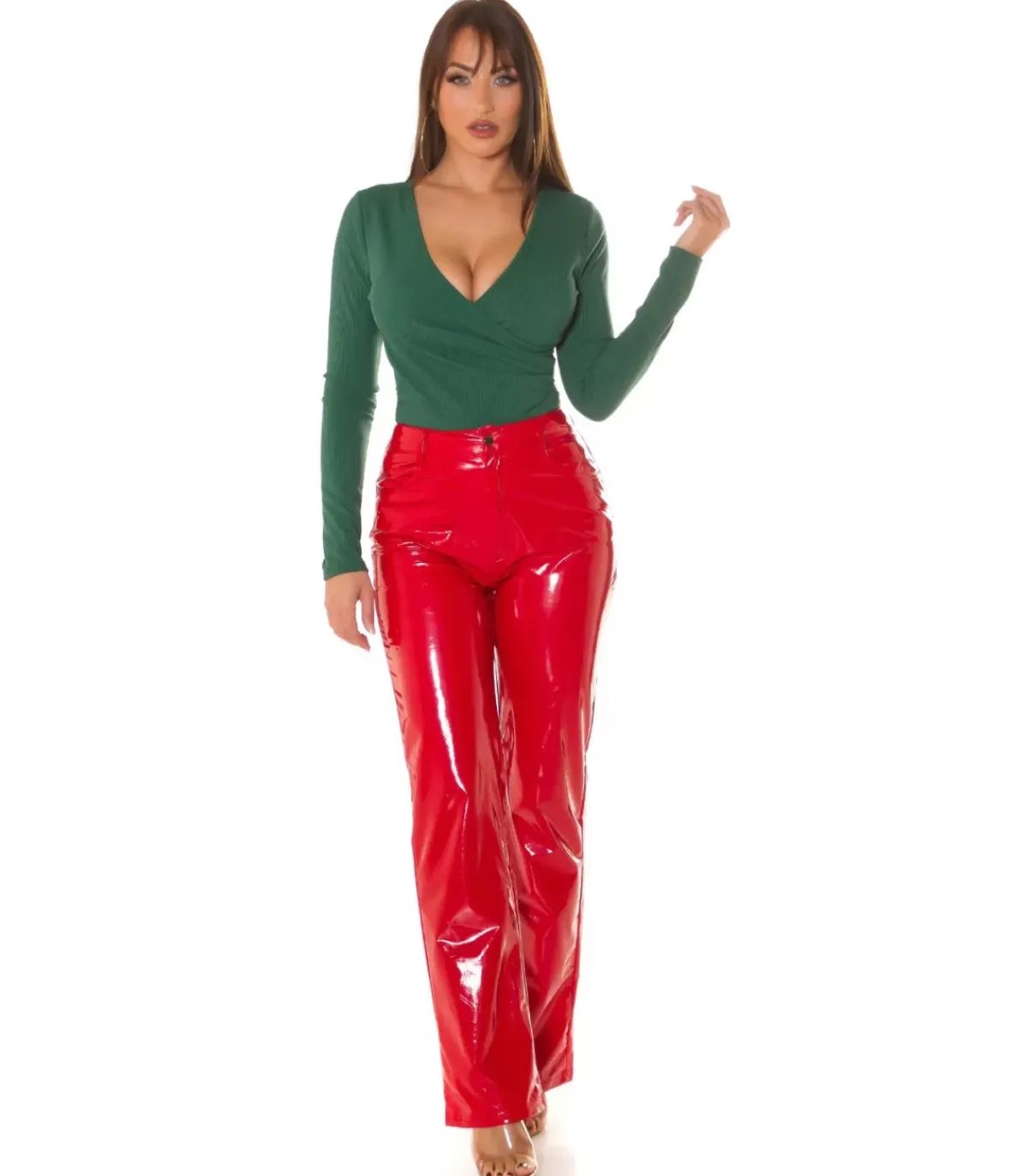 Hersecret Vihreä pitkähihainen wrap-look v-ribbipaita