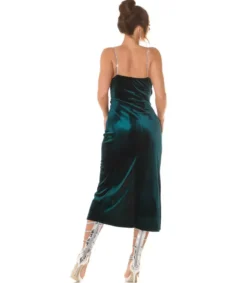Koucla Vihreä samettilook wrap-look v-mekko ketjuolkaimilla