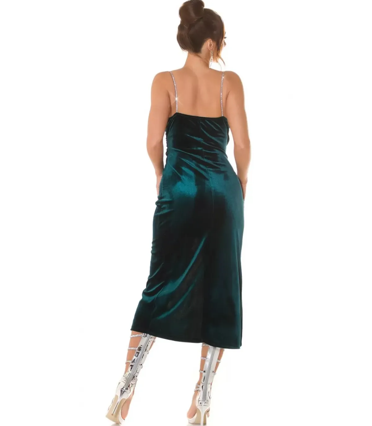 Koucla Vihreä samettilook wrap-look v-mekko ketjuolkaimilla