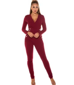 Koucla Viininpunainen pitkähihainen v-jupsuit napeilla