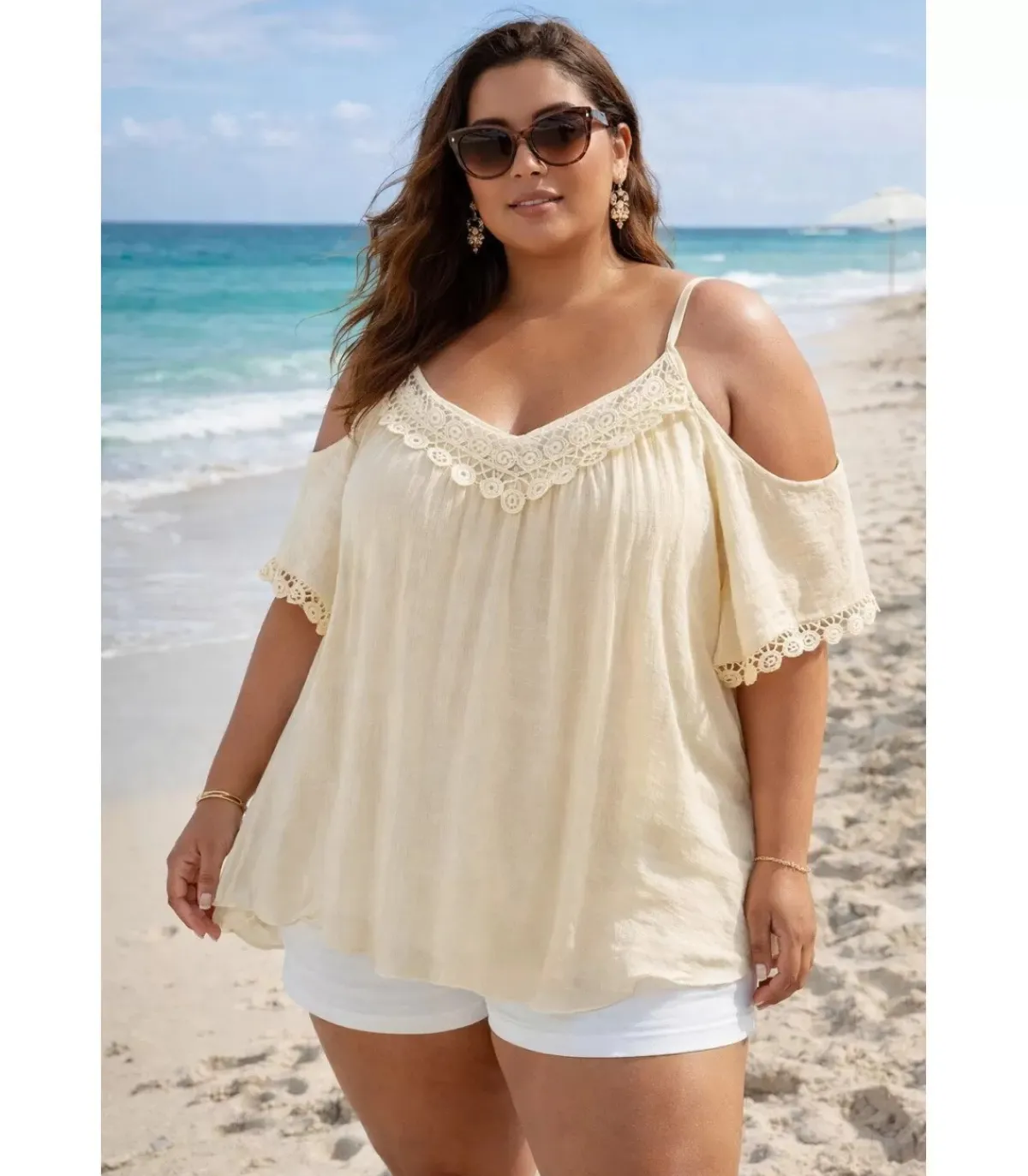 Hersecret Word Fashion koristekirjaitu beige yhythihainen paita (pus size)