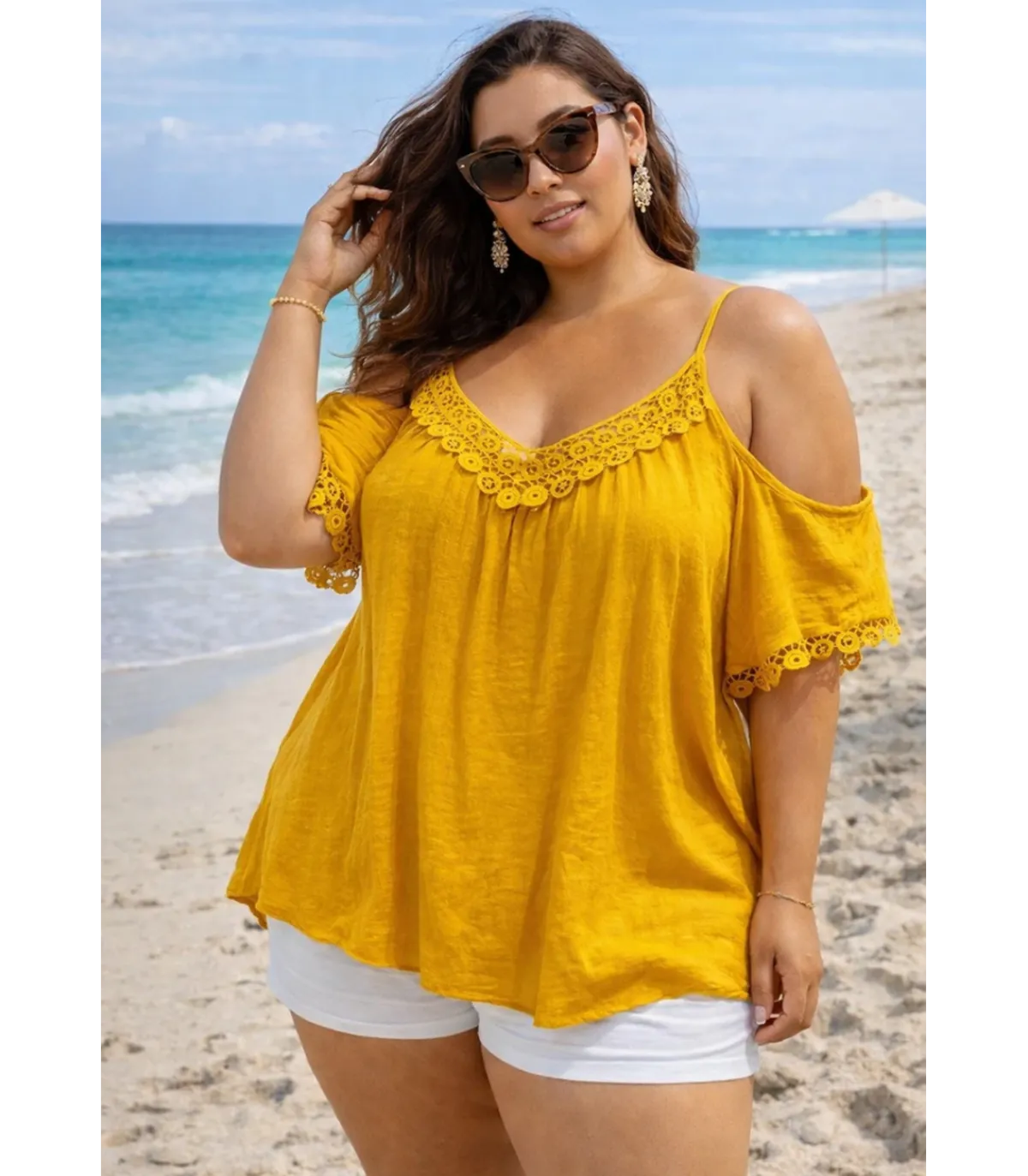 Hersecret Word Fashion koristekirjaitu sinapinketainen yhythihainen paita (pus size)